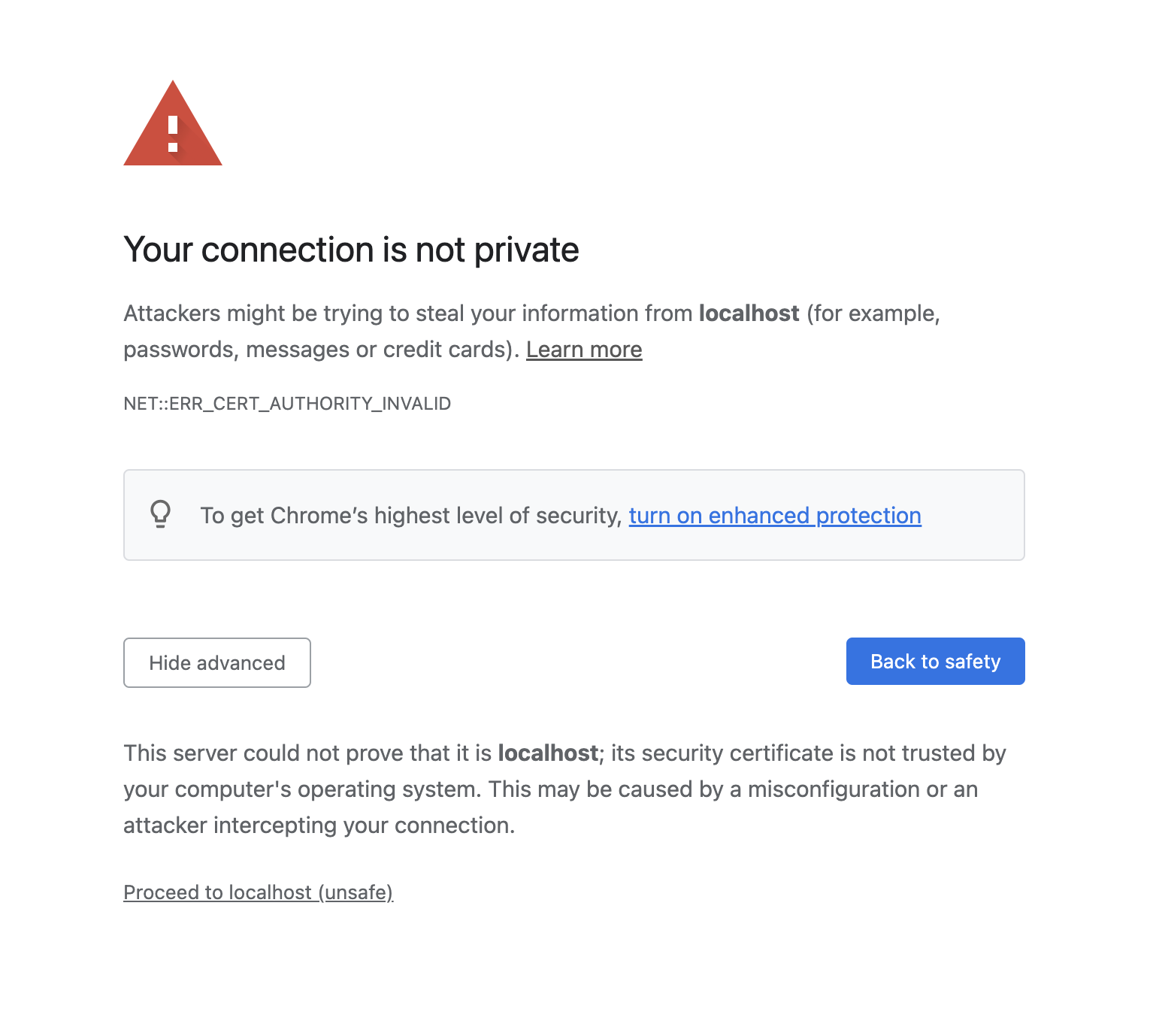 Browser SSL warning for self‑signed certificate