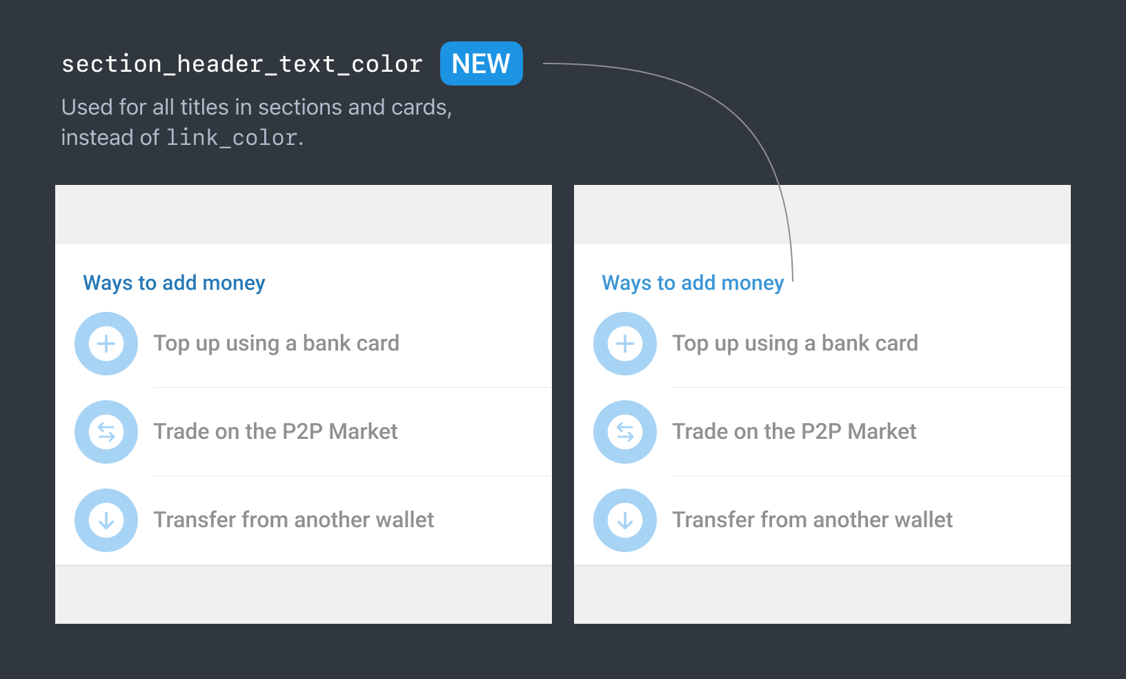 Subtitle text color for secondary labels