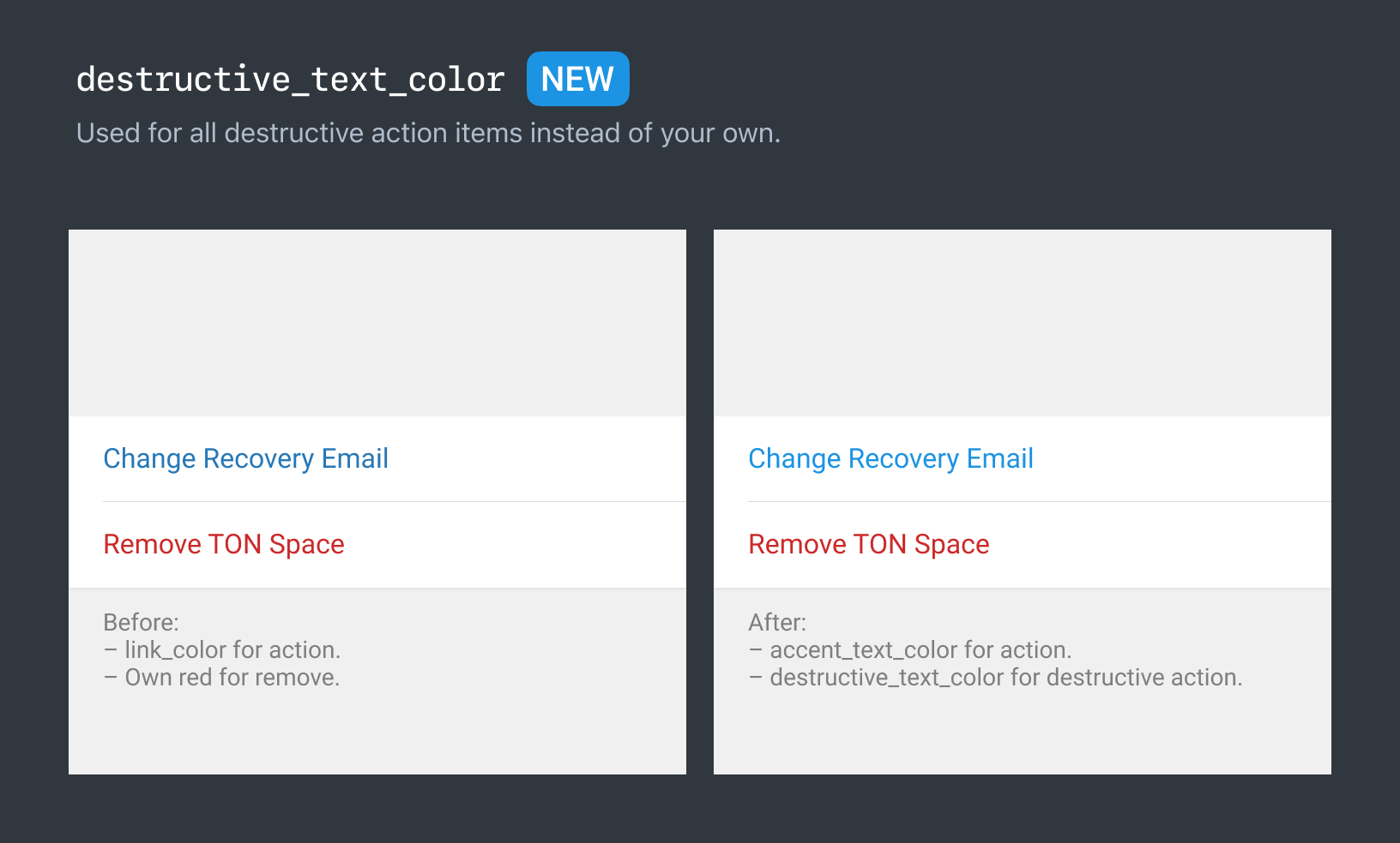 Section header text color token