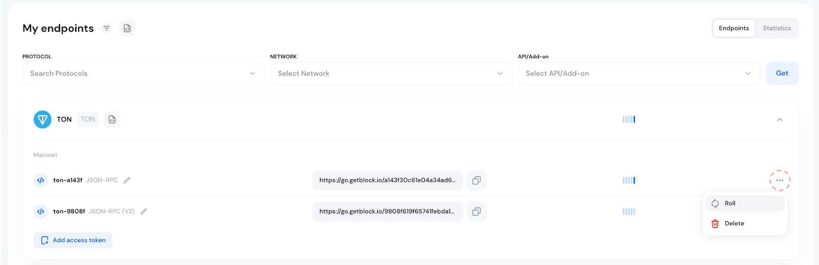 Generated TON endpoint token