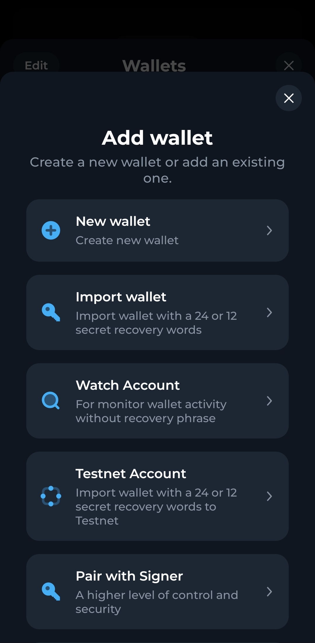 Tonkeeper: adding a Testnet wallet and importing a mnemonic