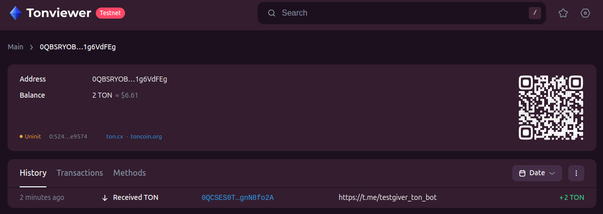 Screenshot of uninitialized wallet state